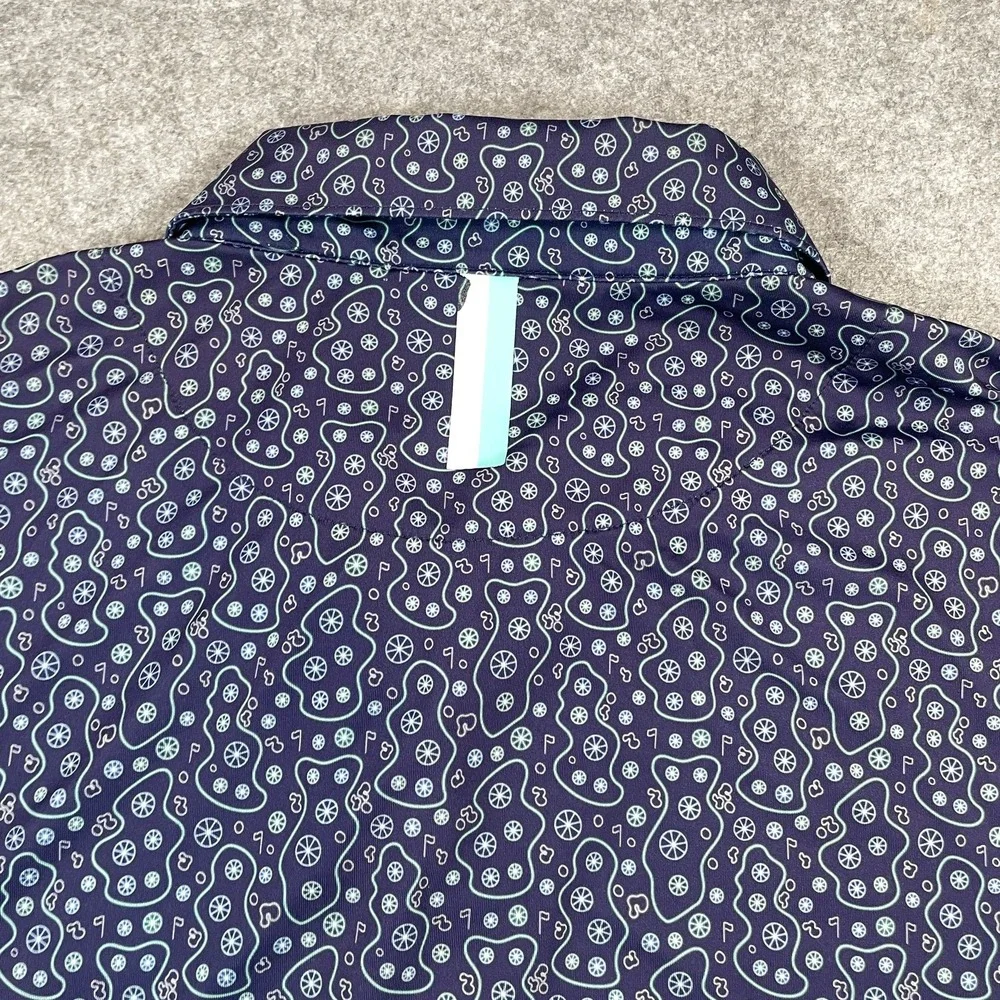 Rhoback Mens Polo Shirt XL Golf Course Abstract Performance Navy Blue